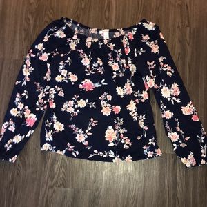 Off the shoulder, flowered blouse
